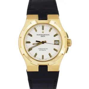 Vacheron Constantin Overseas 37mm WHITE 18K Yellow Gold Leather Watch 42042