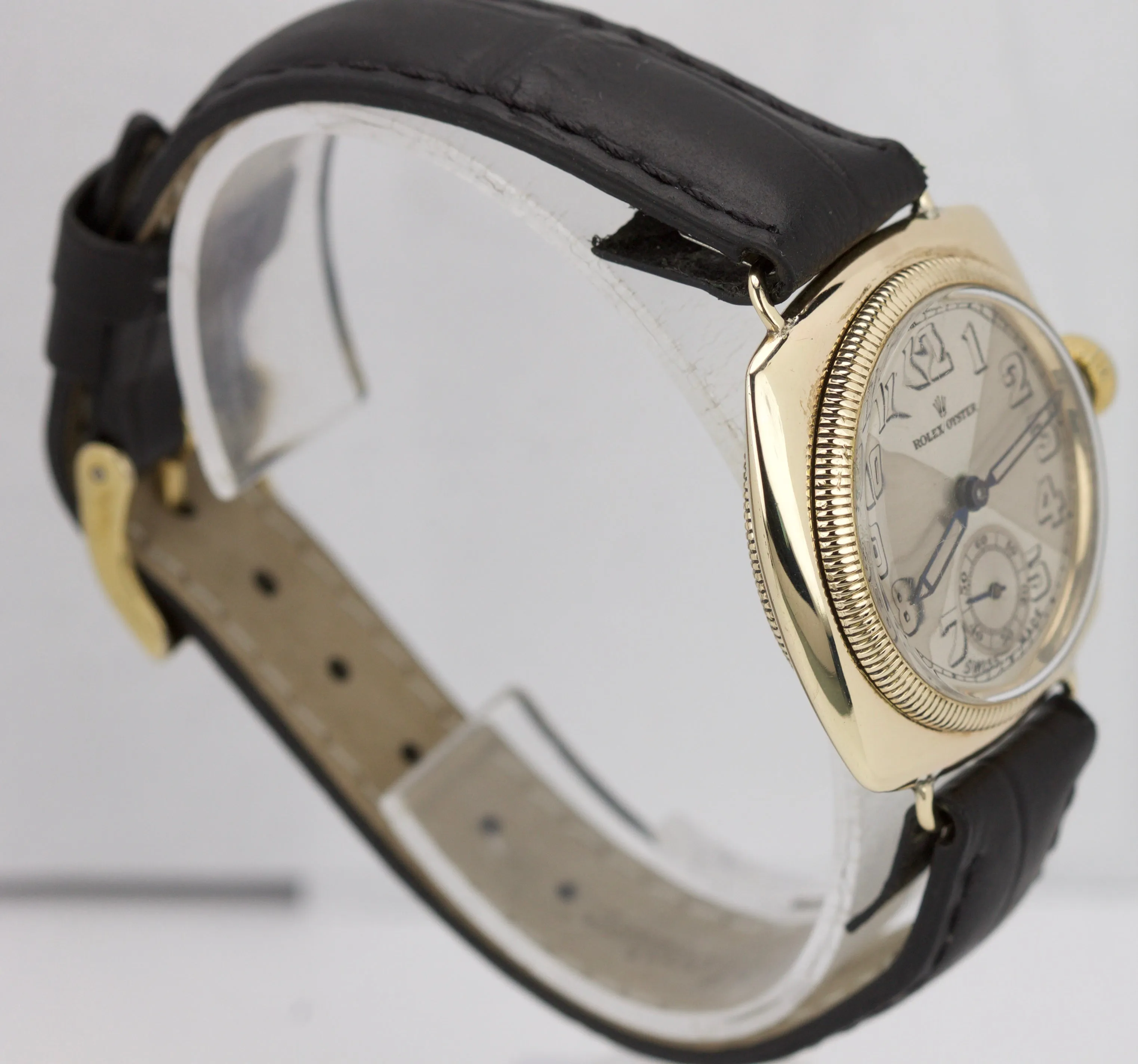 Vintage 1933 Rolex Oyster Solid 9K Yellow Gold Silver 'Bowtie' Dial Watch 678