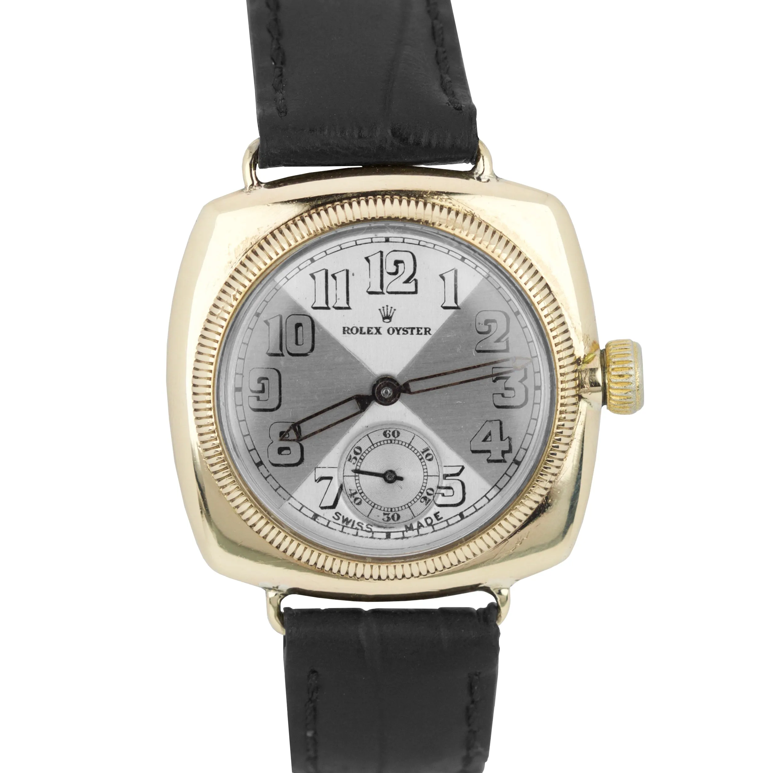 Vintage 1933 Rolex Oyster Solid 9K Yellow Gold Silver 'Bowtie' Dial Watch 678