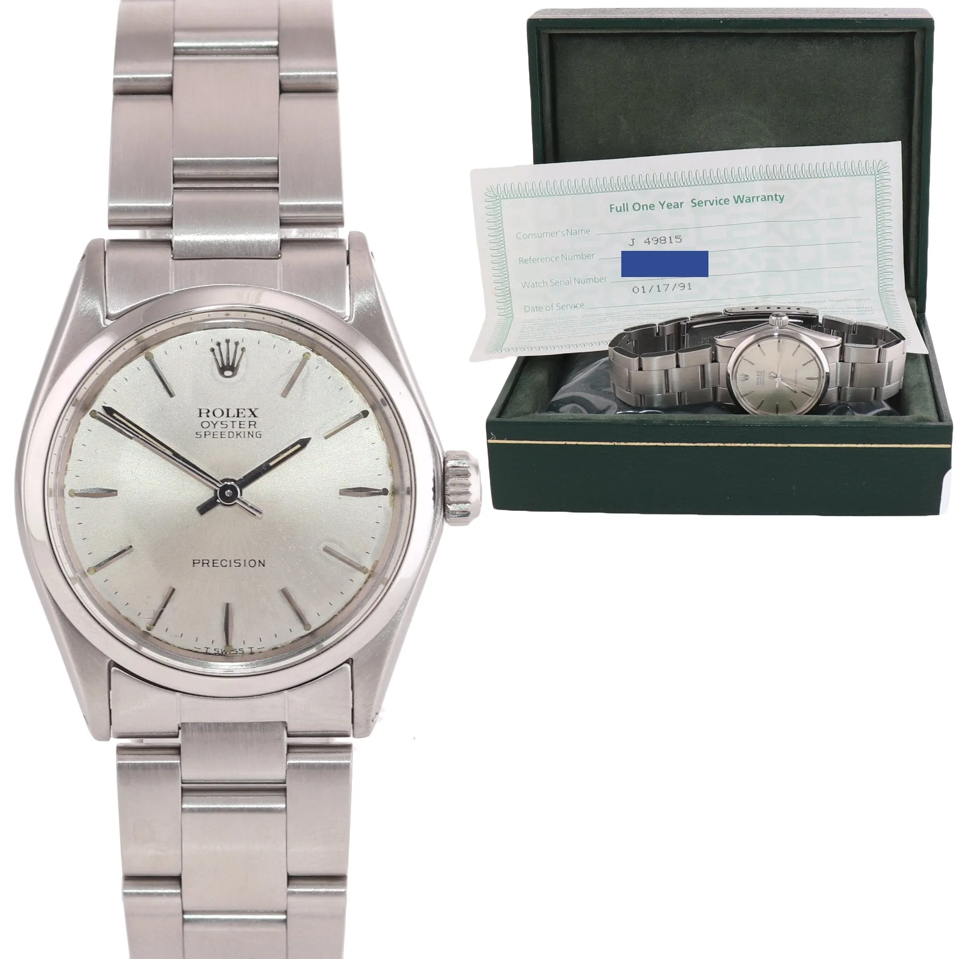 Vintage 1965 Rolex Oyster Precision 30mm Silver Dial Steel 6430 SpeedKing Watch