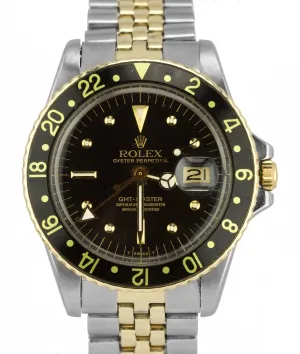 Vintage 1973 ORIGINAL Rolex GMT-Master Black Nipple 1675 Two Tone Gold Watch