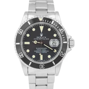 Vintage 1982 Rolex Submariner Date Black Matte PATINA Steel 40mm Watch 16800