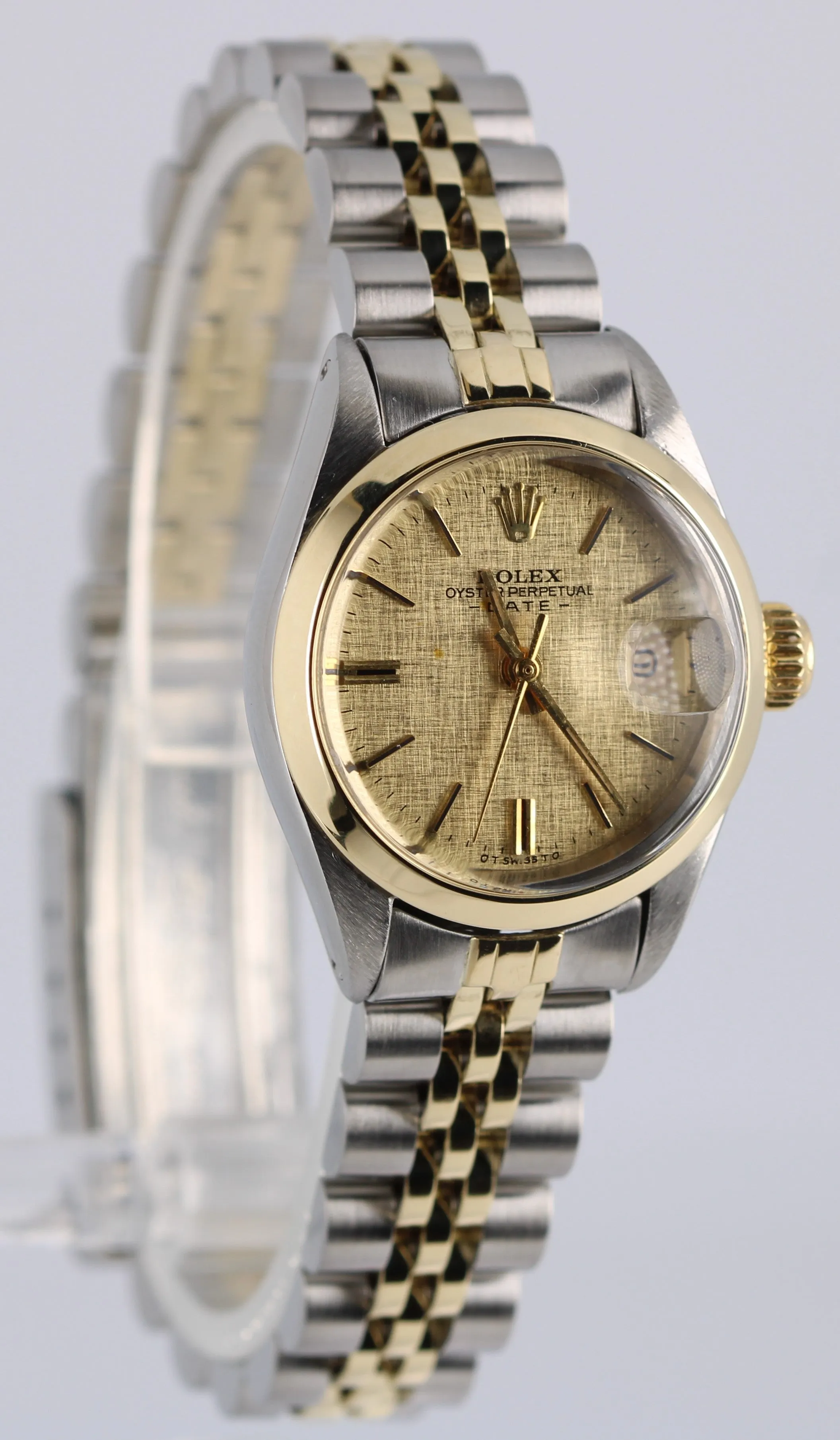 VINTAGE Rolex Date Two-Tone 18k Gold Steel Champagne Linen 26mm 6916 Watch