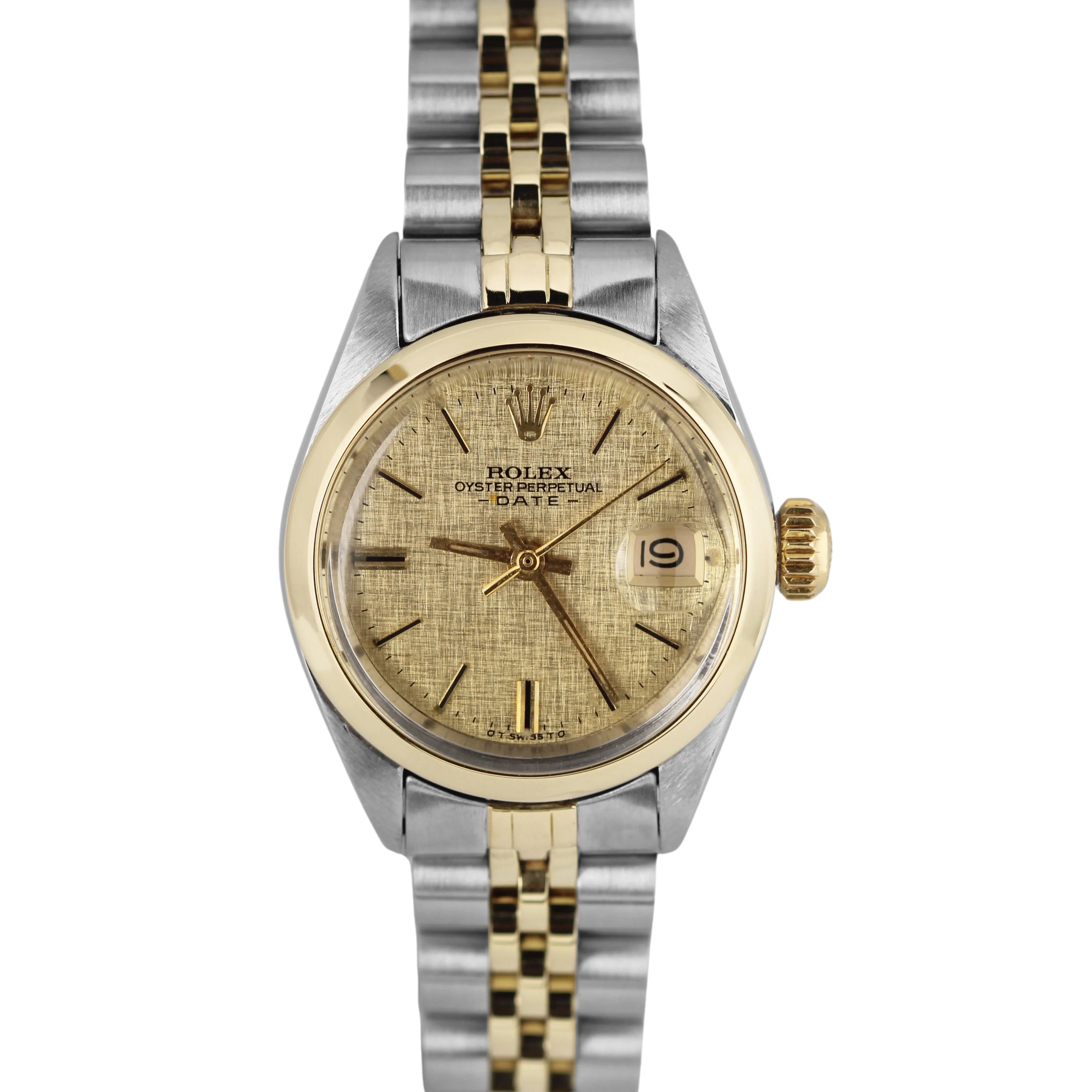 VINTAGE Rolex Date Two-Tone 18k Gold Steel Champagne Linen 26mm 6916 Watch