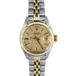 VINTAGE Rolex Date Two-Tone 18k Gold Steel Champagne Linen 26mm 6916 Watch
