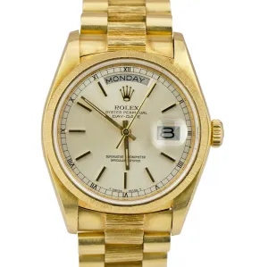 Vintage Rolex Day-Date President 36mm Silver Bark Bracelet Yellow Gold 18078