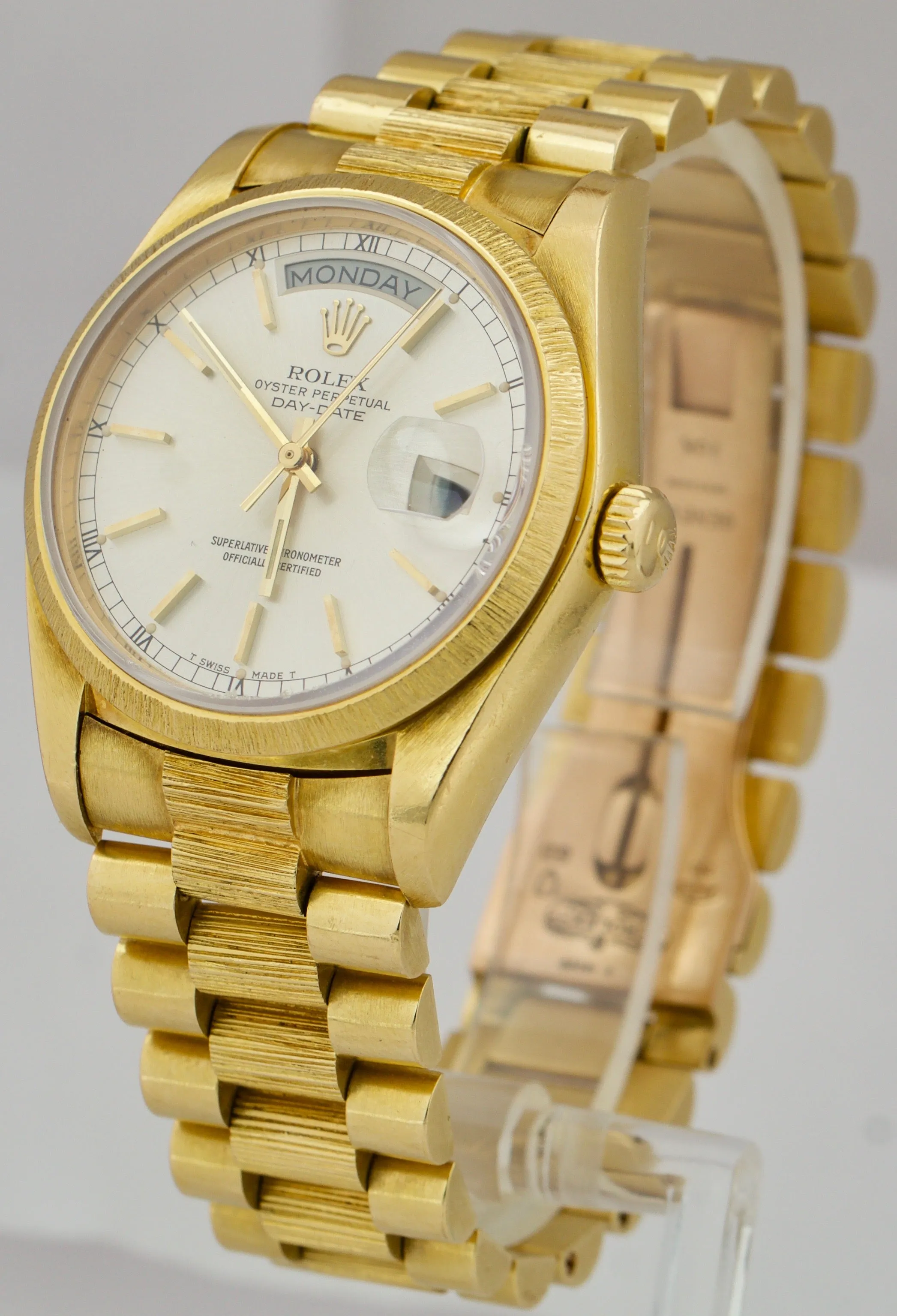 Vintage Rolex Day-Date President 36mm Silver Bark Bracelet Yellow Gold 18078