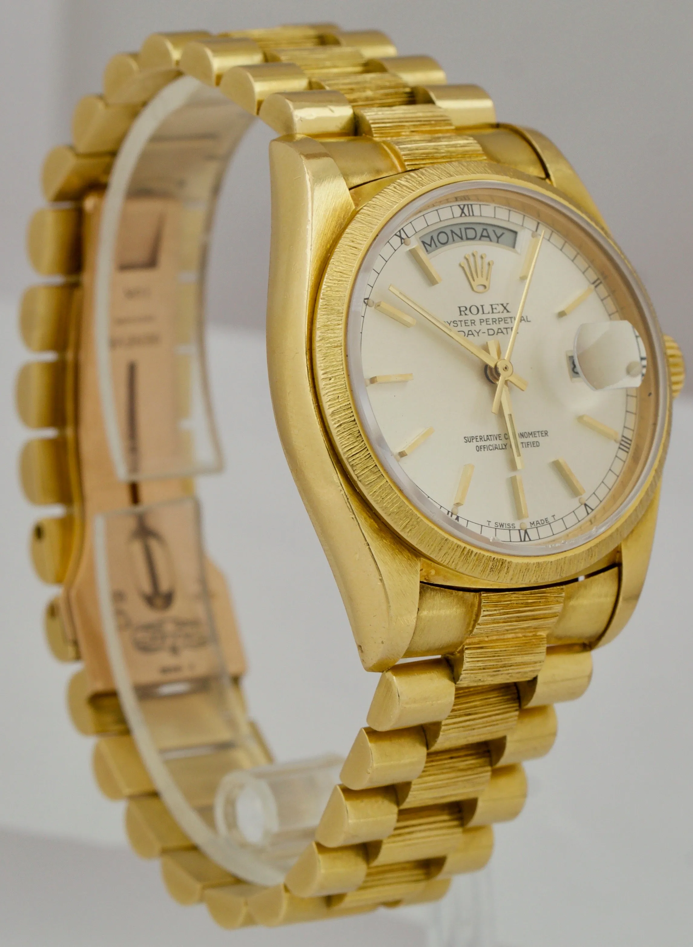 Vintage Rolex Day-Date President 36mm Silver Bark Bracelet Yellow Gold 18078