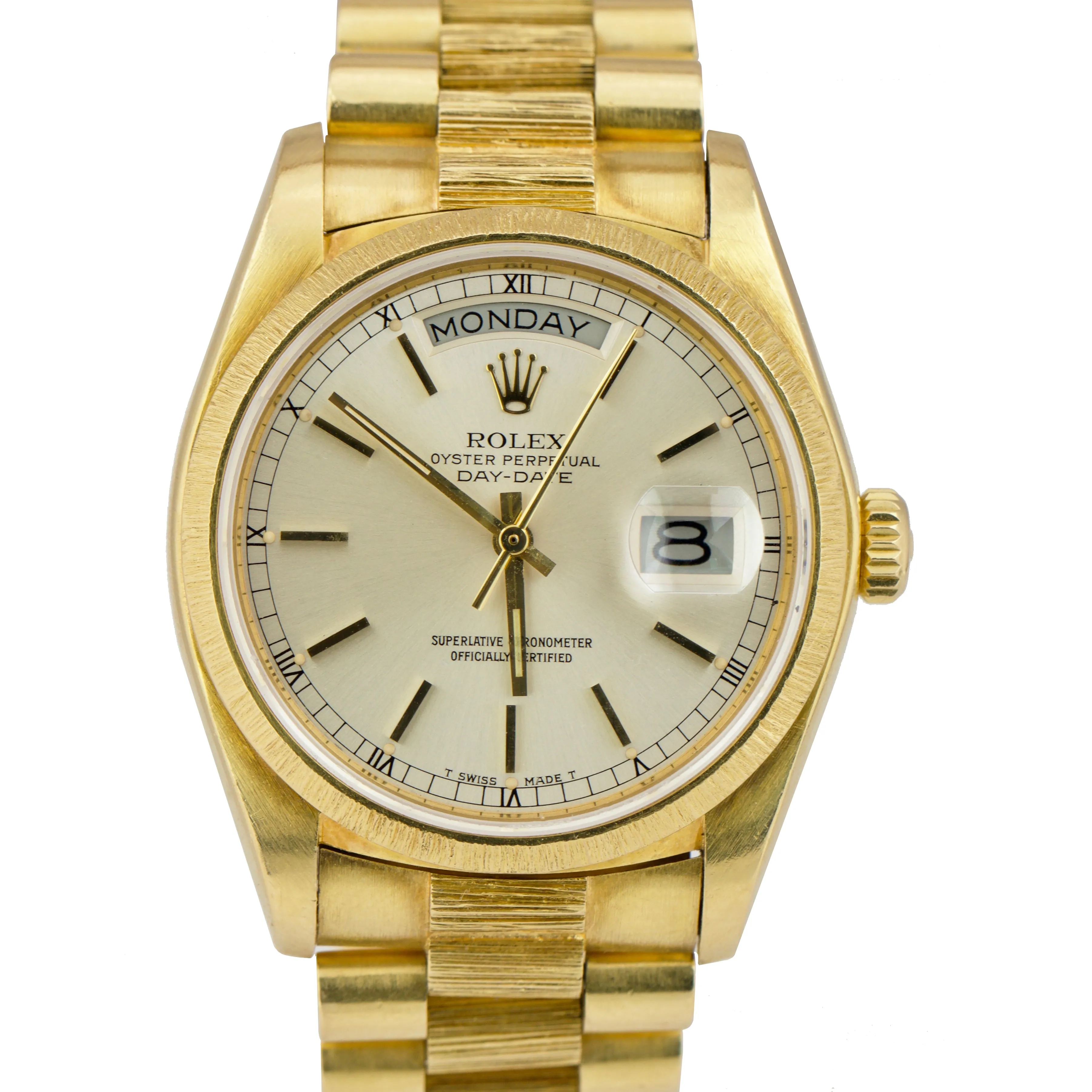 Vintage Rolex Day-Date President 36mm Silver Bark Bracelet Yellow Gold 18078