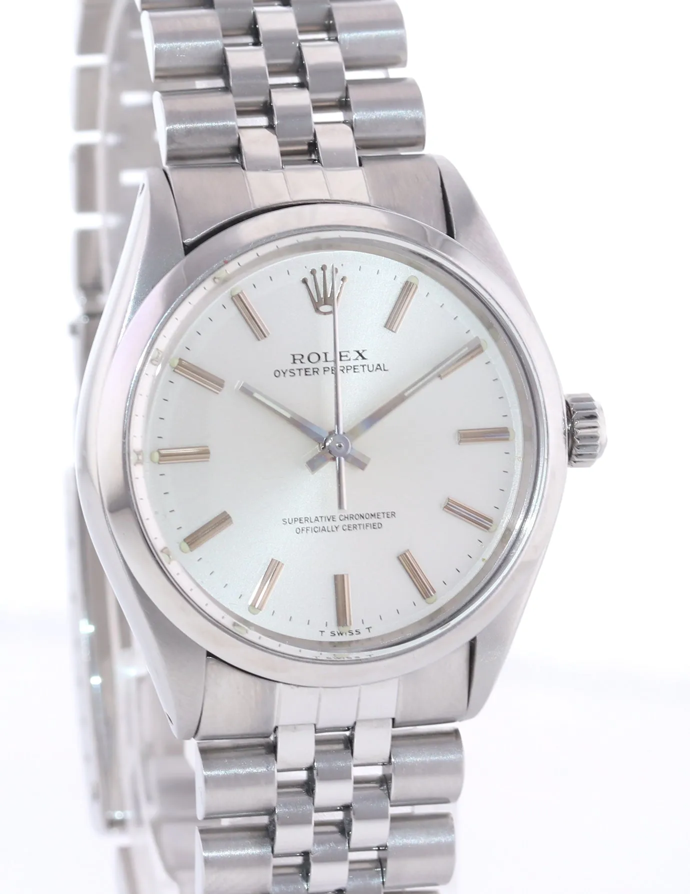 Vintage Rolex Oyster Perpetual Silver 34mm 1002 Stainless Steel Jubilee Watch