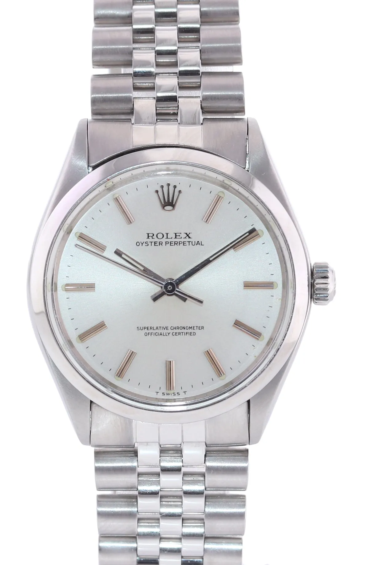 Vintage Rolex Oyster Perpetual Silver 34mm 1002 Stainless Steel Jubilee Watch