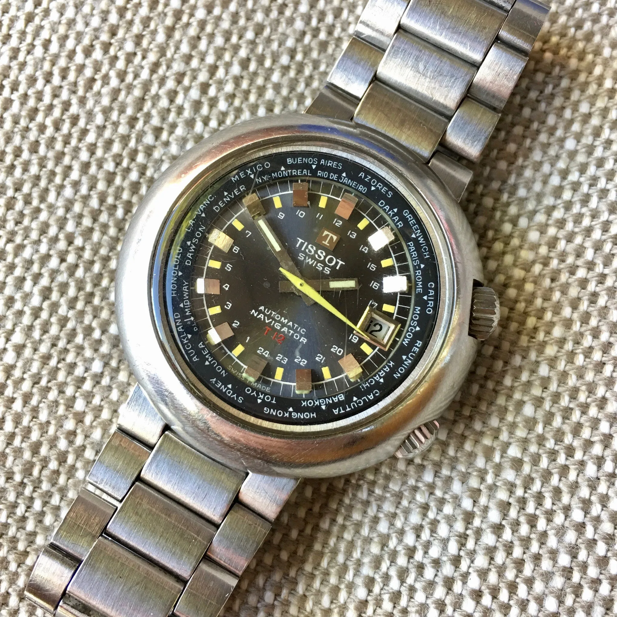 Vintage Tissot Navigator T12 Compressor 788 Automatic 44mm Wristwatch Box Papers