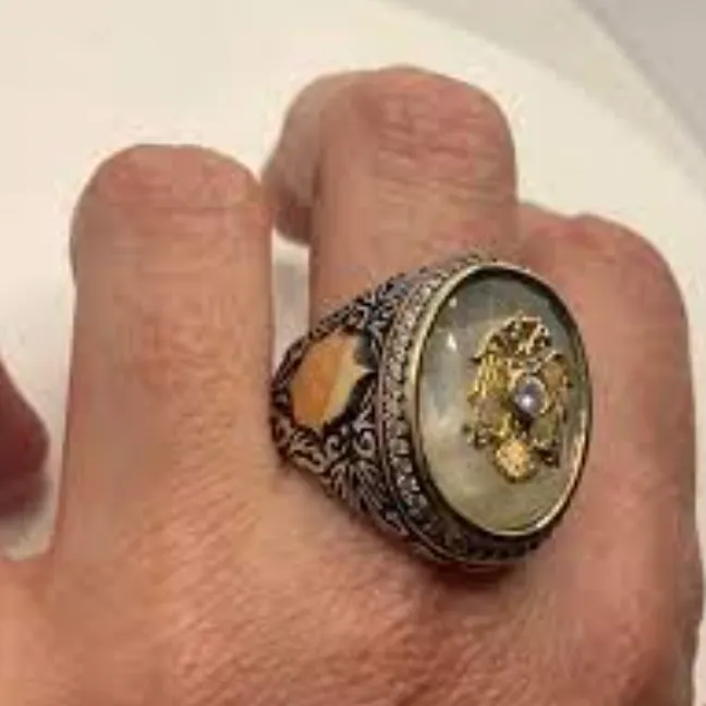 Vintage White Cats Eye Men's Ring in 925 Sterling Silver Persian Genuine