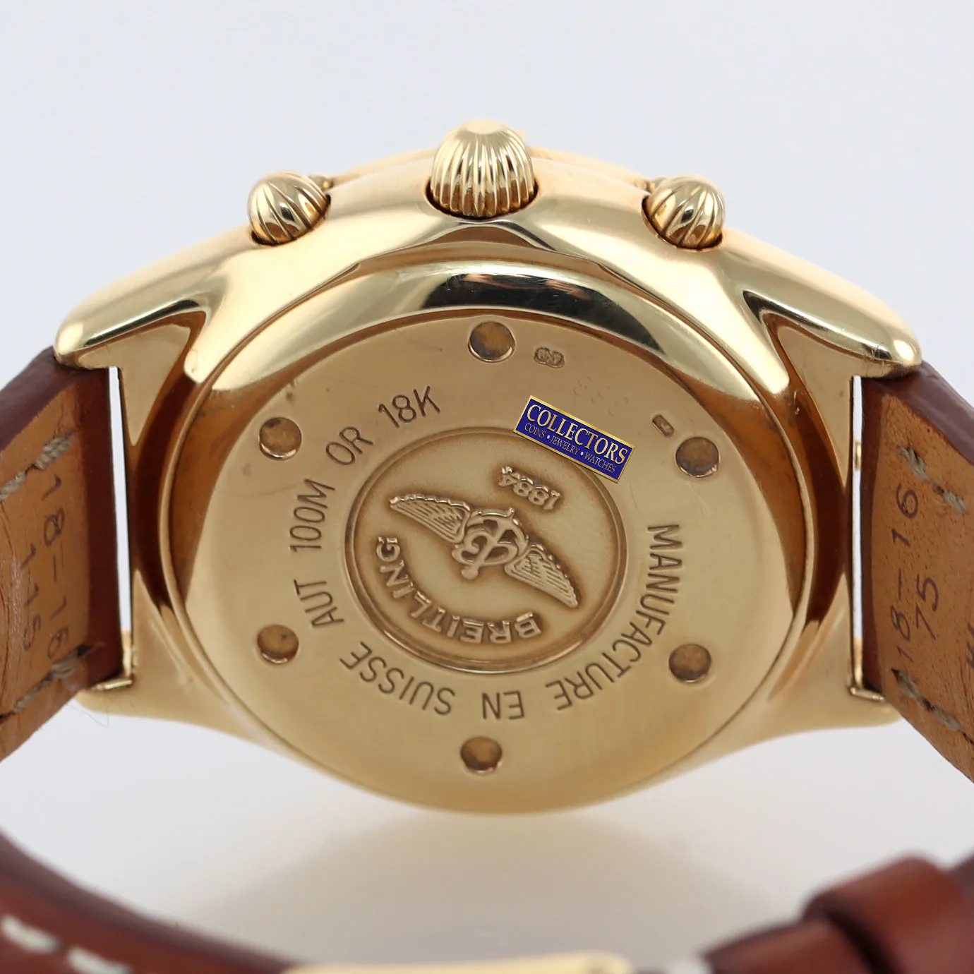 VTG Breitling Chronograph Cockpit White K30012 18k Yellow Gold 37mm Date Watch