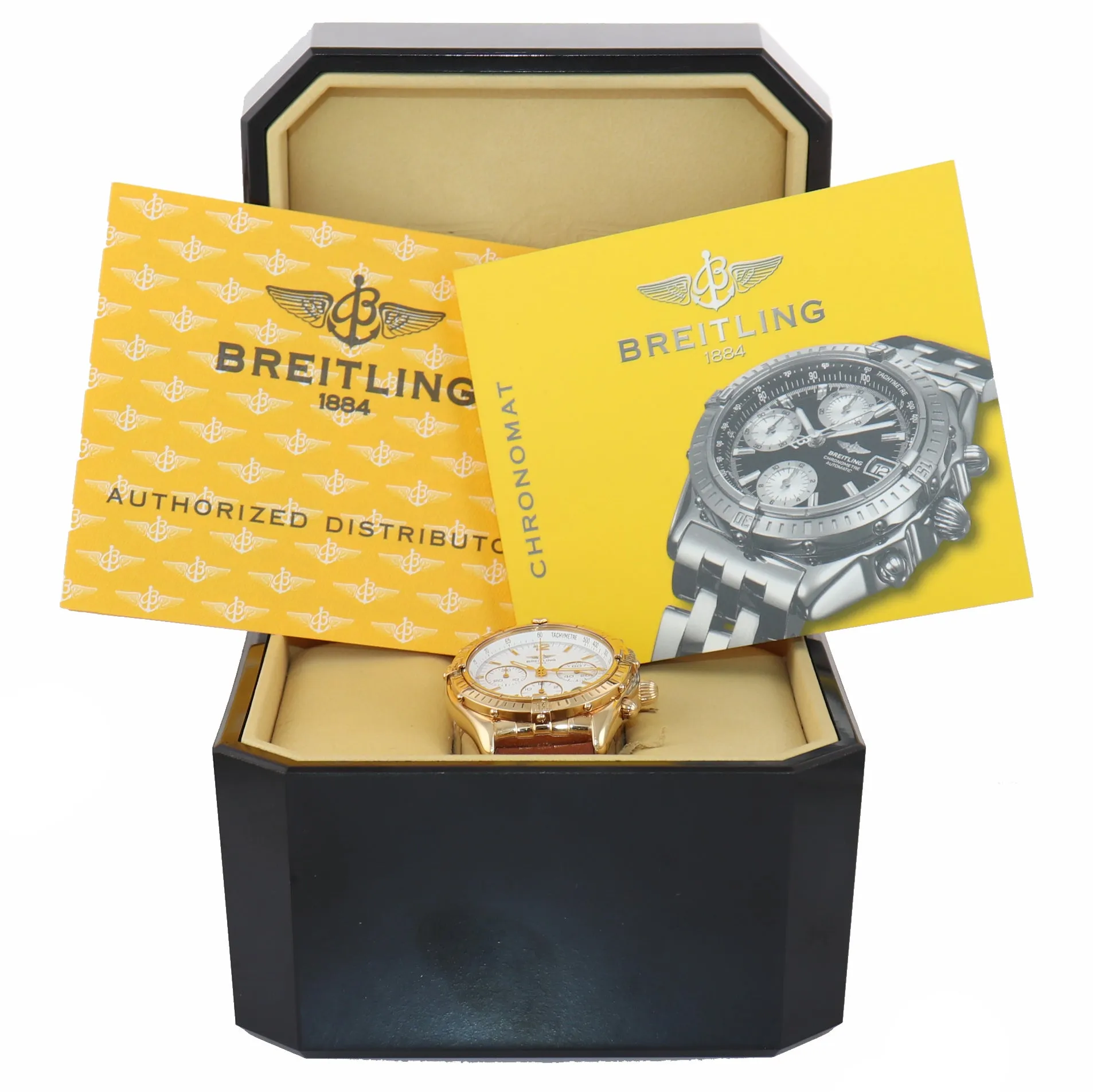 VTG Breitling Chronograph Cockpit White K30012 18k Yellow Gold 37mm Date Watch
