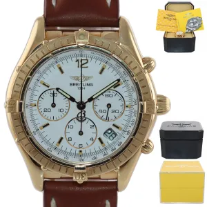 VTG Breitling Chronograph Cockpit White K30012 18k Yellow Gold 37mm Date Watch