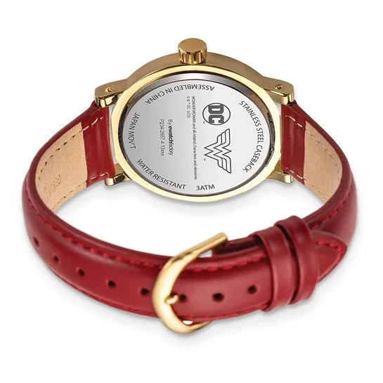 Warner Brothers Ladies Wonder Woman Red Leather Strap Watch