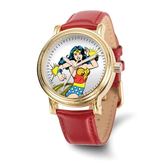 Warner Brothers Ladies Wonder Woman Red Leather Strap Watch