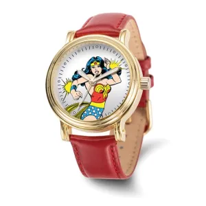 Warner Brothers Ladies Wonder Woman Red Leather Strap Watch