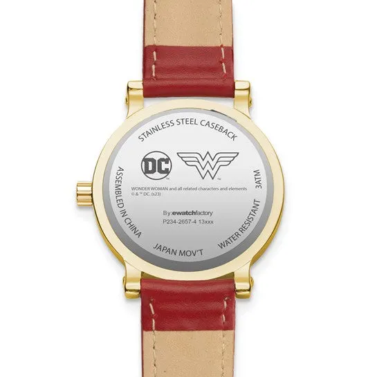 Warner Brothers Ladies Wonder Woman Red Leather Strap Watch