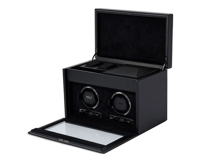 WOLF British Racing Double Watch Winder with Storage - Black