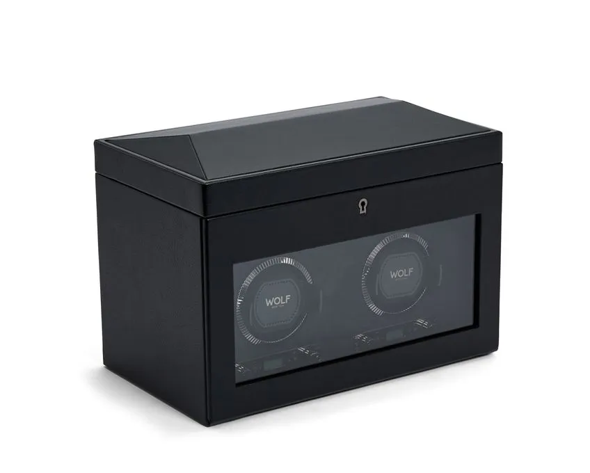 WOLF British Racing Double Watch Winder with Storage - Black