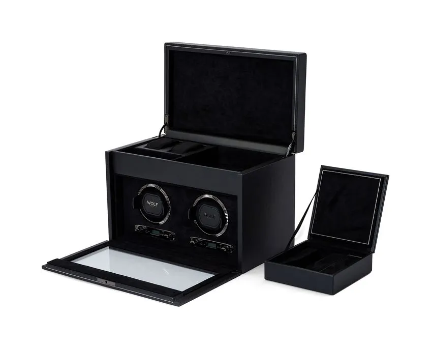 WOLF British Racing Double Watch Winder with Storage - Black