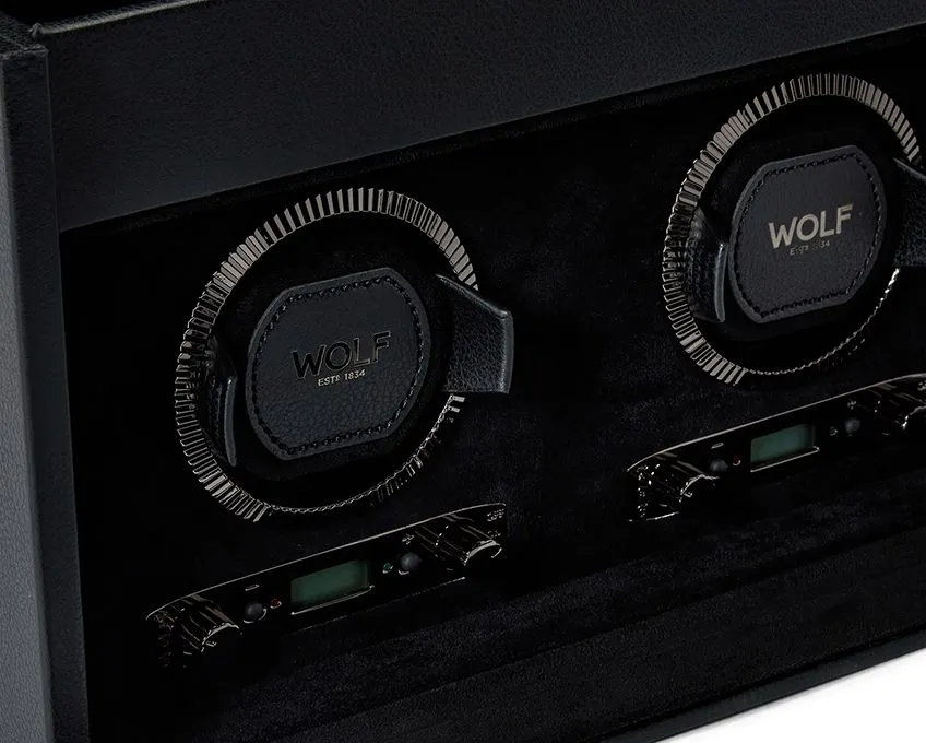 WOLF British Racing Double Watch Winder with Storage - Black