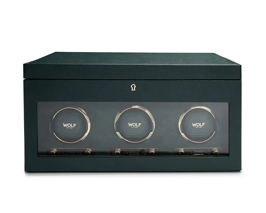 WOLF British Racing Triple Watch Winder with Storage - Green
