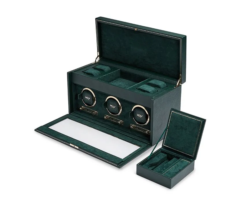 WOLF British Racing Triple Watch Winder with Storage - Green