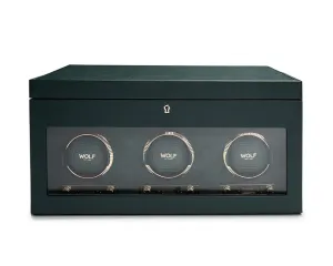 WOLF British Racing Triple Watch Winder with Storage - Green