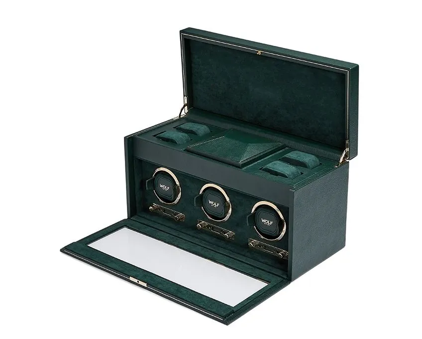 WOLF British Racing Triple Watch Winder with Storage - Green