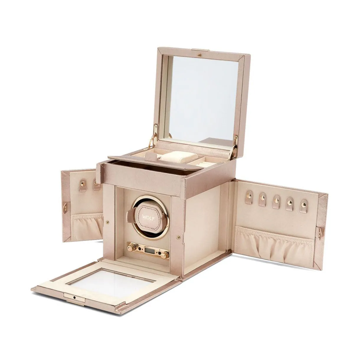 Wolf Palermo Single Watch Winder with Jewelry Storage
