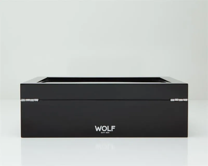 WOLF Savoy 10 Piece See Through Top Watch Box Case Piano Black