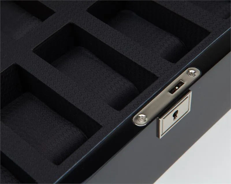 WOLF Savoy 10 Piece See Through Top Watch Box Case Piano Black
