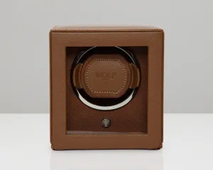 WOLF Single Cub Watch Winder with Cover - Cognac