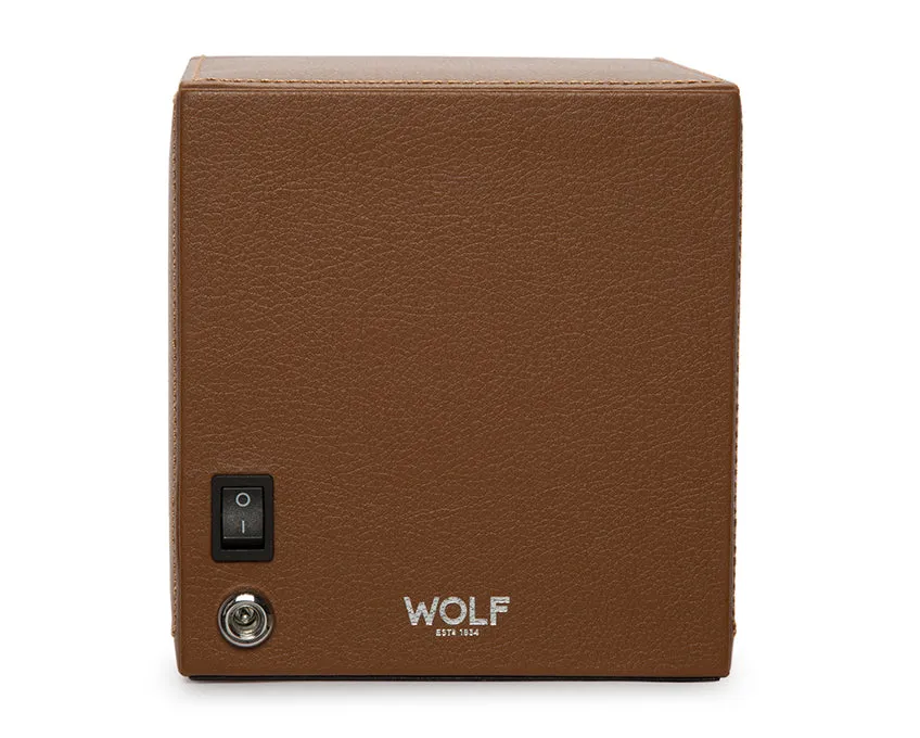 WOLF Single Cub Watch Winder with Cover - Cognac